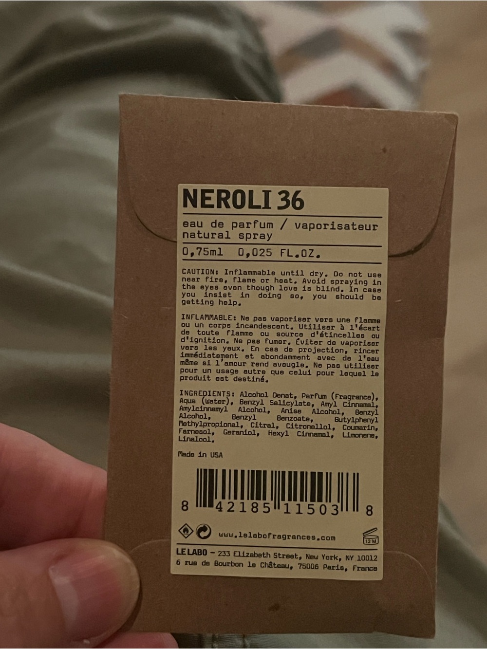New Sealed Le Labo Neroli 36 Perfume Sample